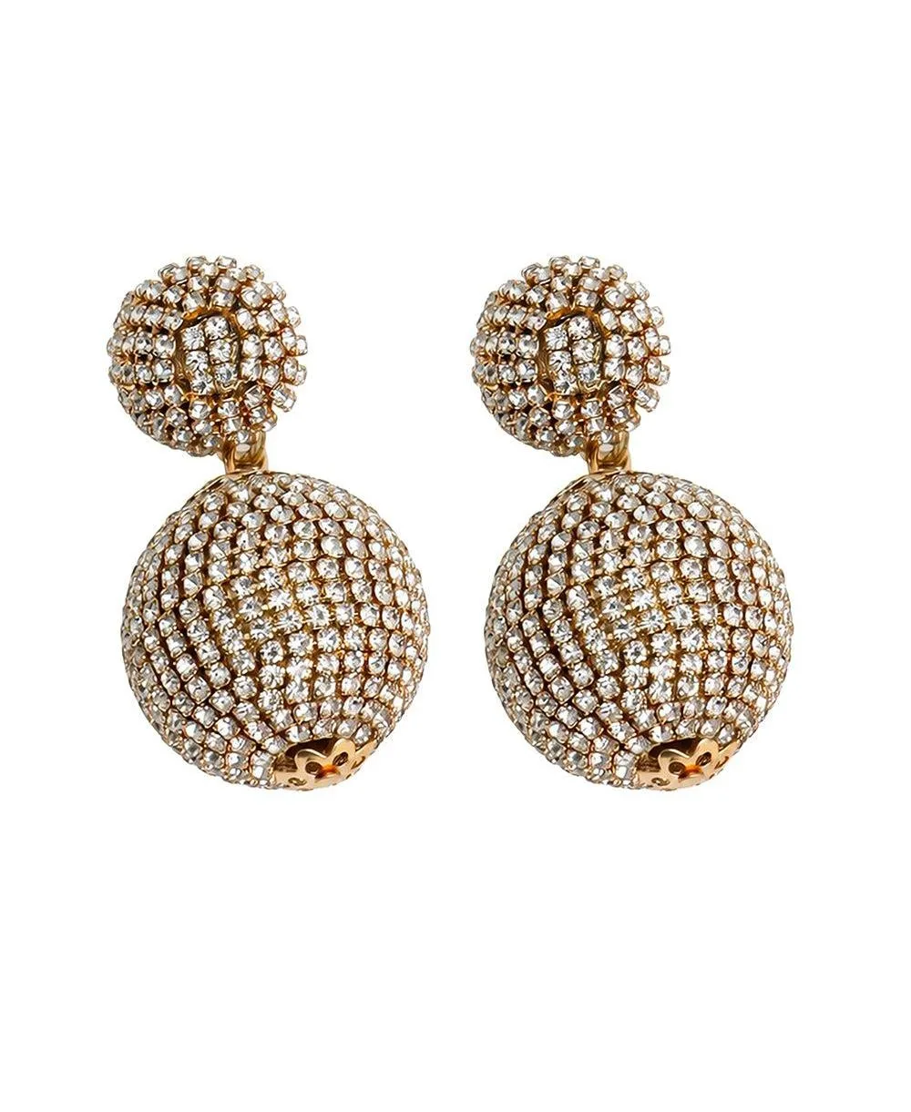 Gold-Tone Crystal Pave Double-Ball Drop Earrings by Sohi