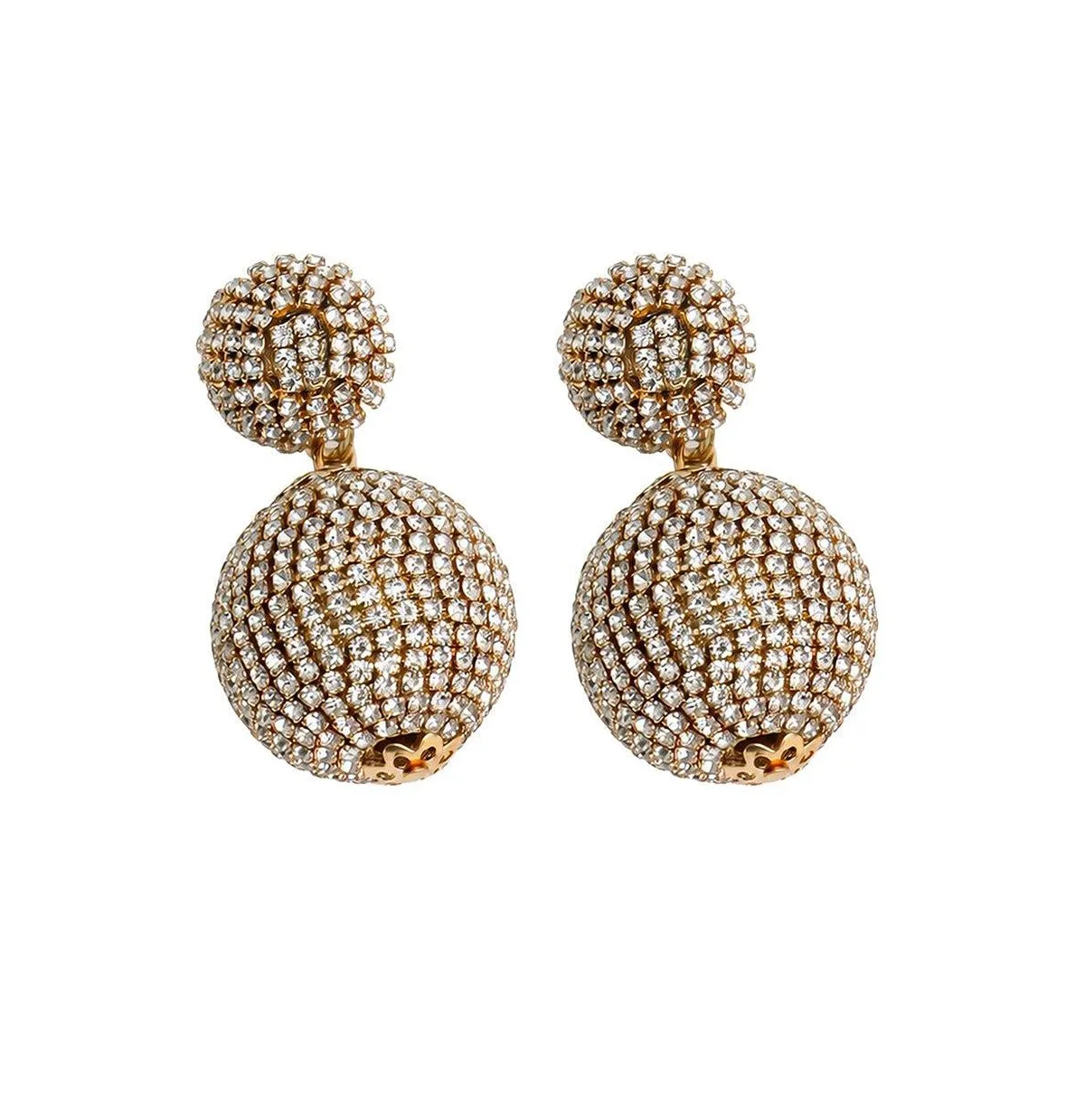 Gold-Tone Crystal Pave Double-Ball Drop Earrings