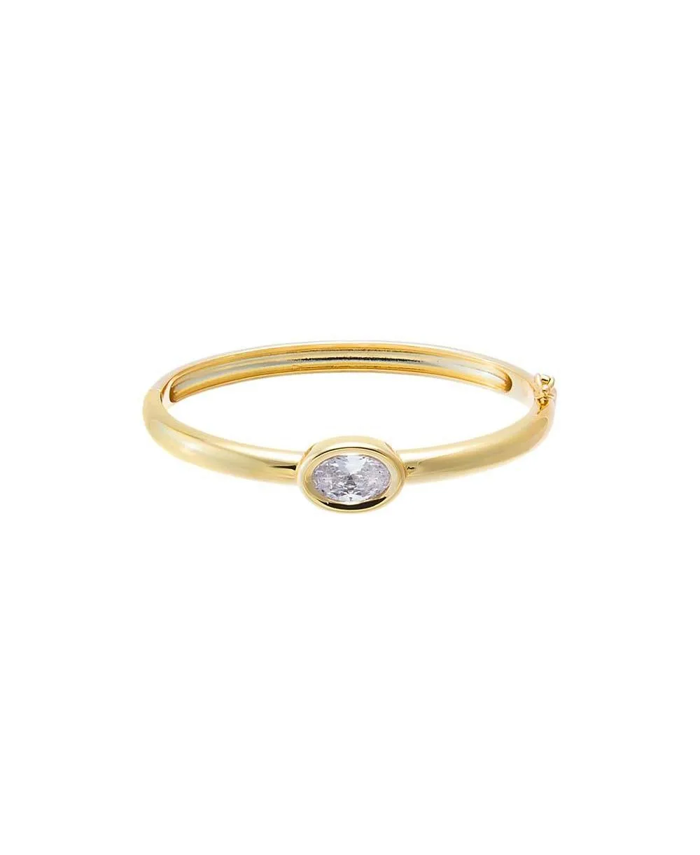 Oval Cz 14K Gold Plated Wide Bezel Bangle Bracelet by By Adina Eden