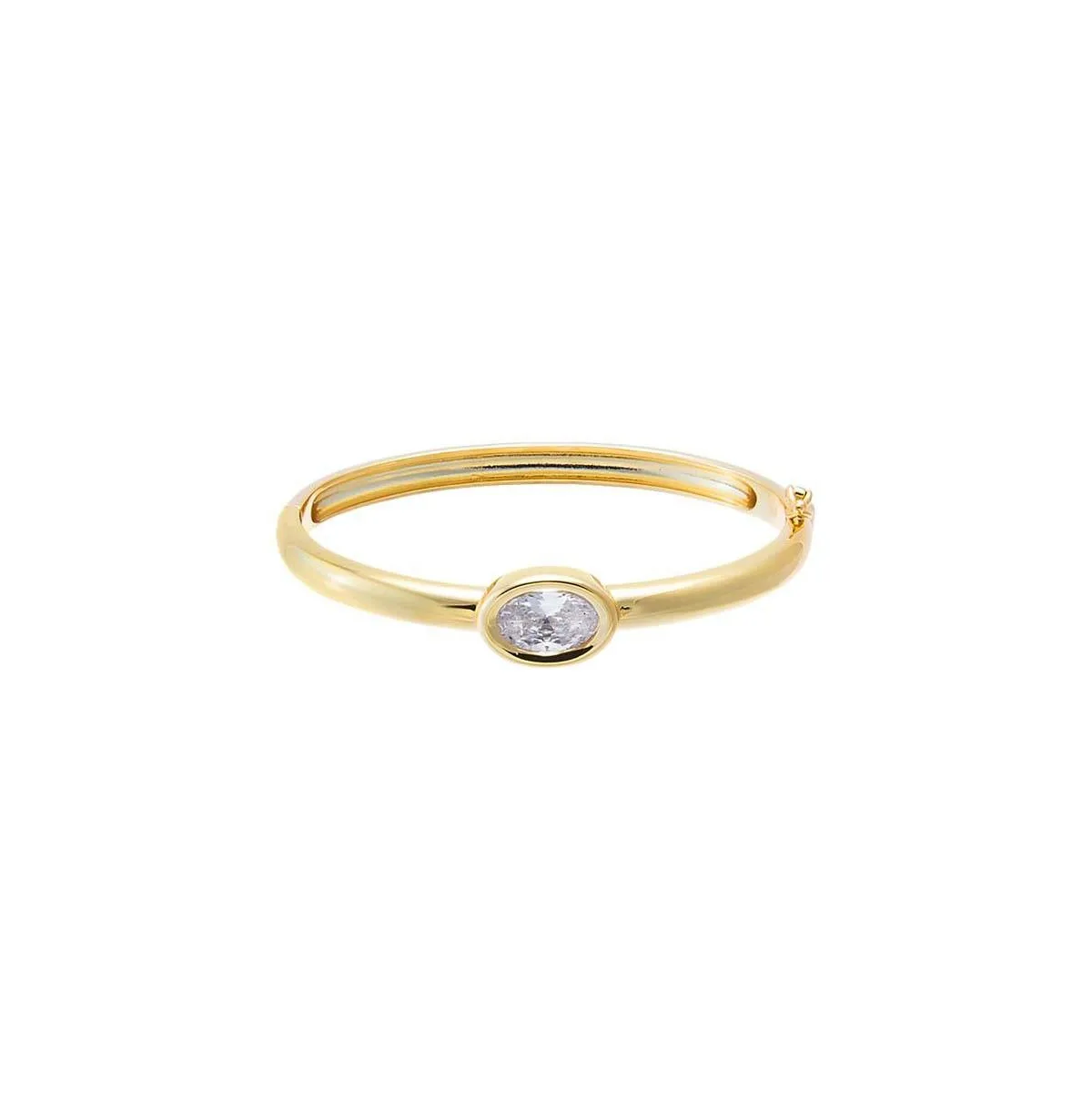 Oval Cz 14K Gold Plated Wide Bezel Bangle Bracelet