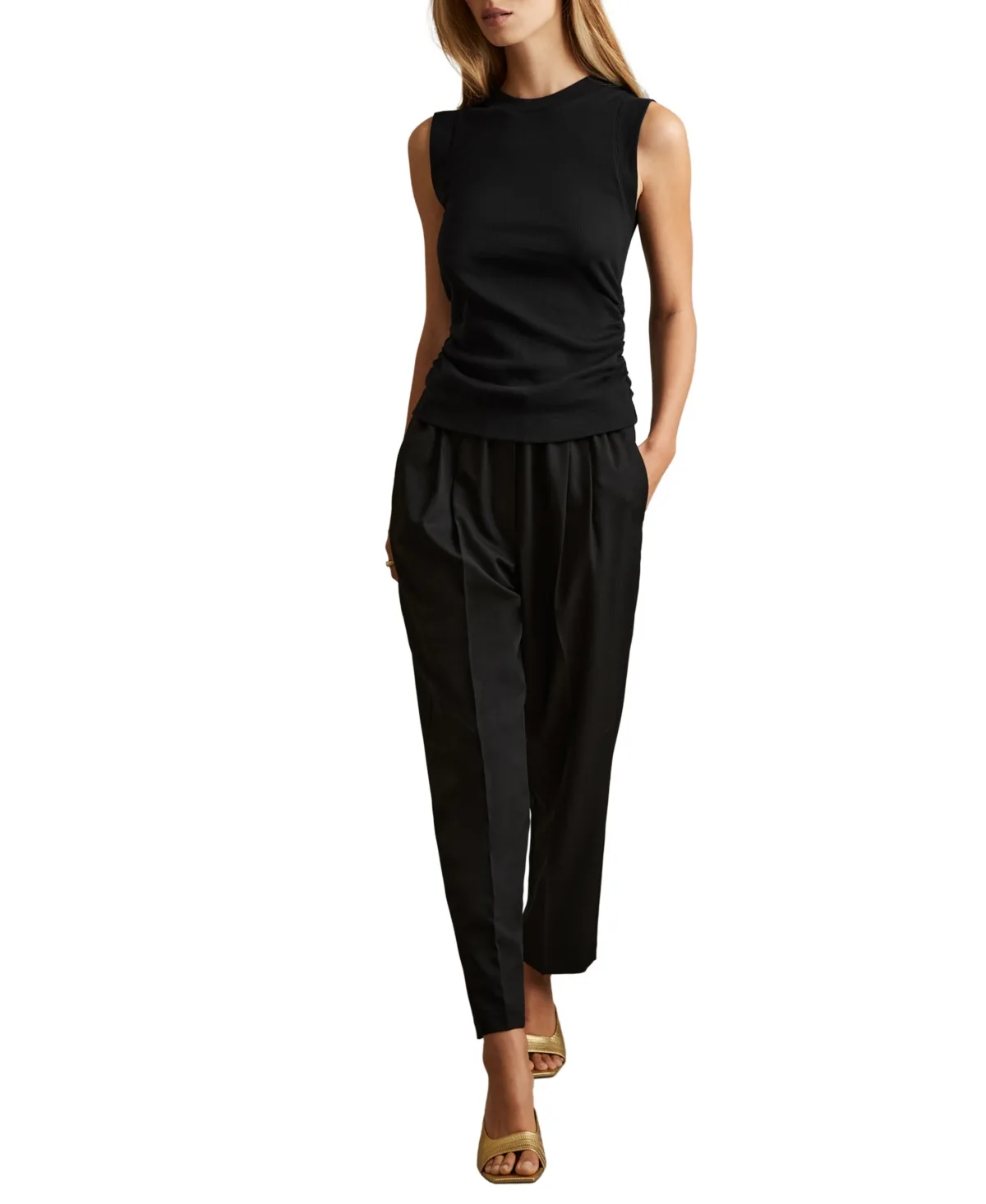 Trudy Ribbed Ruched Capped-Sleeve Vest by Reiss