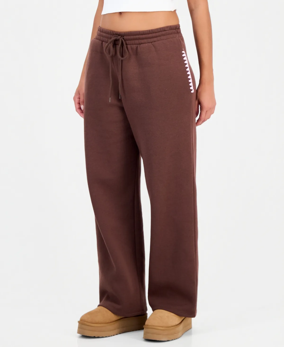 Wide-Leg High-Rise Drawstring Fleece Pants by Rebellious One
