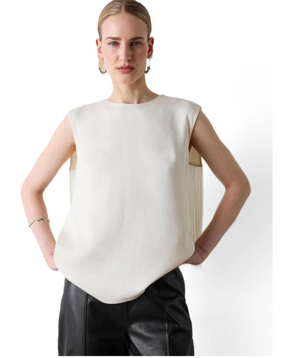 Cascading Back Fringe Round Neck Blouse by Whistles