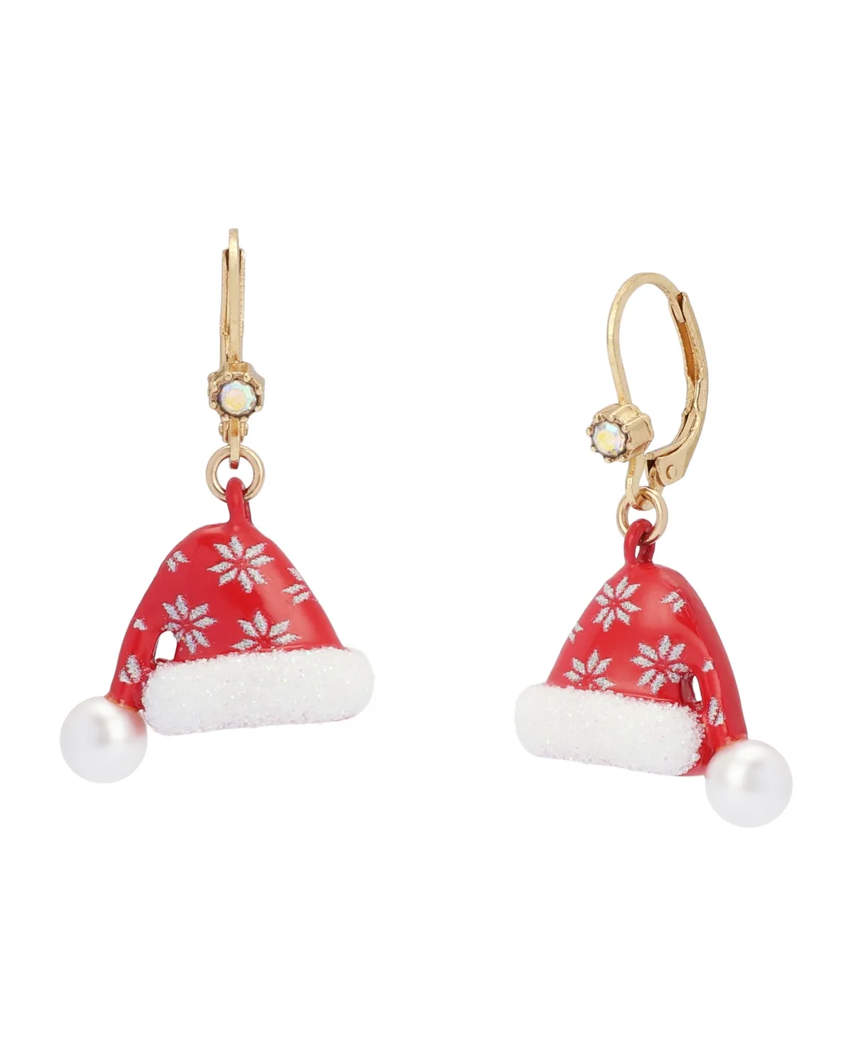Glass Crystal and Imitation Pearl Santa Hat Drop Earrings by Betsey Johnson