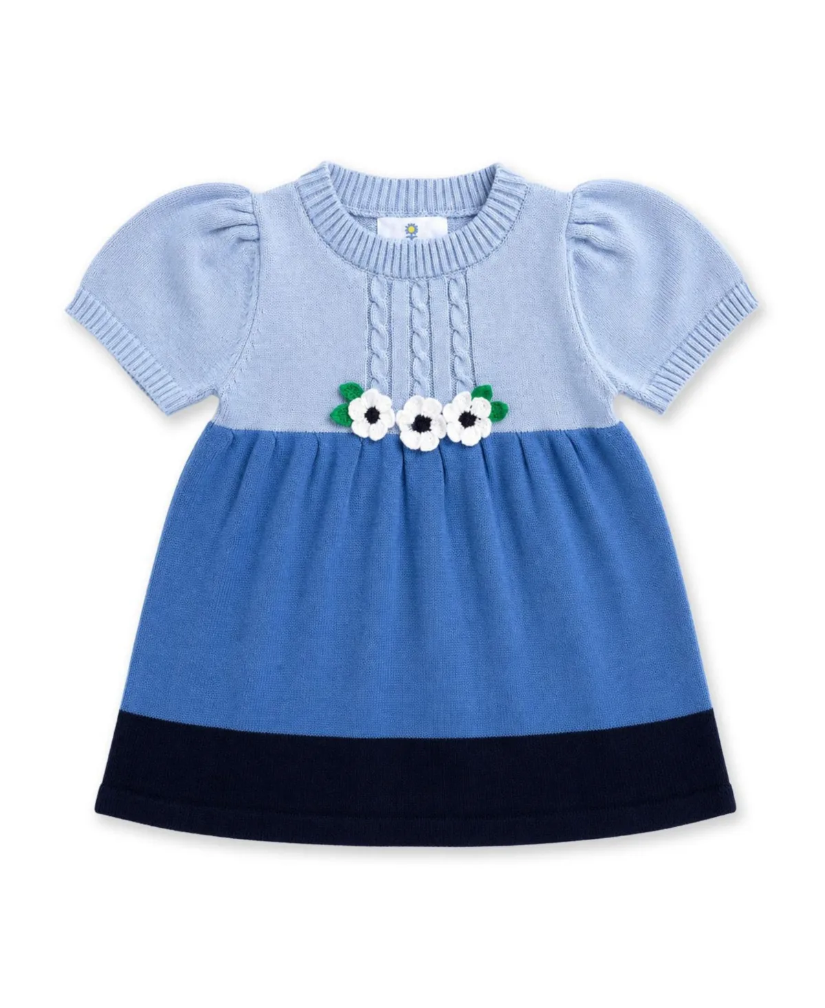 Short-Puff-Sleeve Crochet-Flowers Sweater Dress by Florence Eiseman