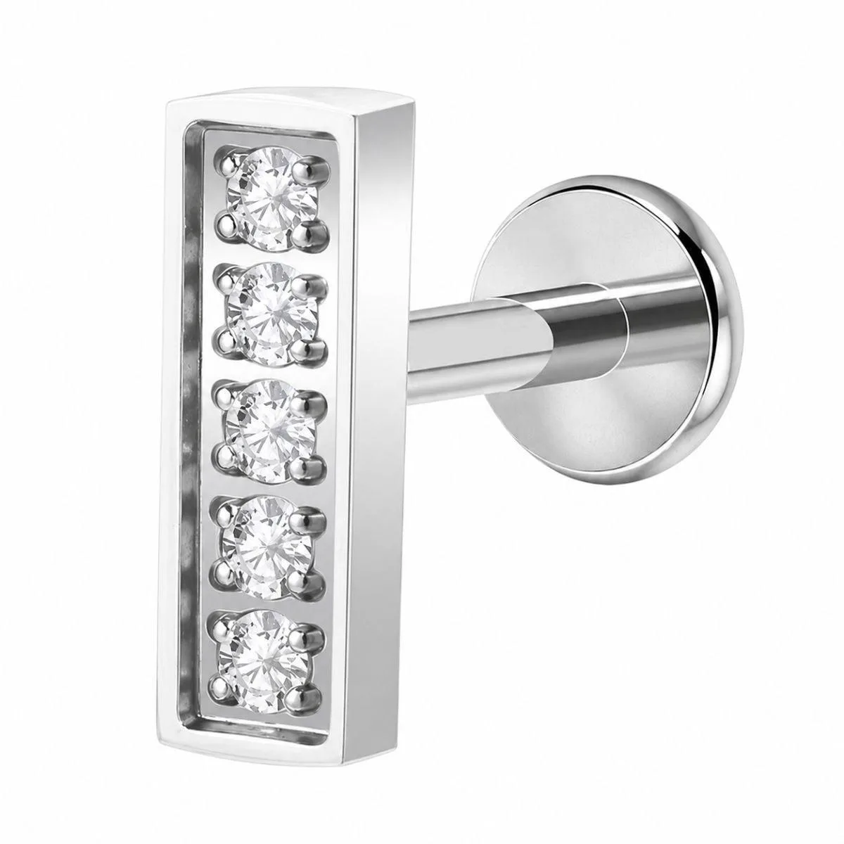 Cubic Zirconia Silver-Tone Bar Stud Earrings by Rebl Jewelry