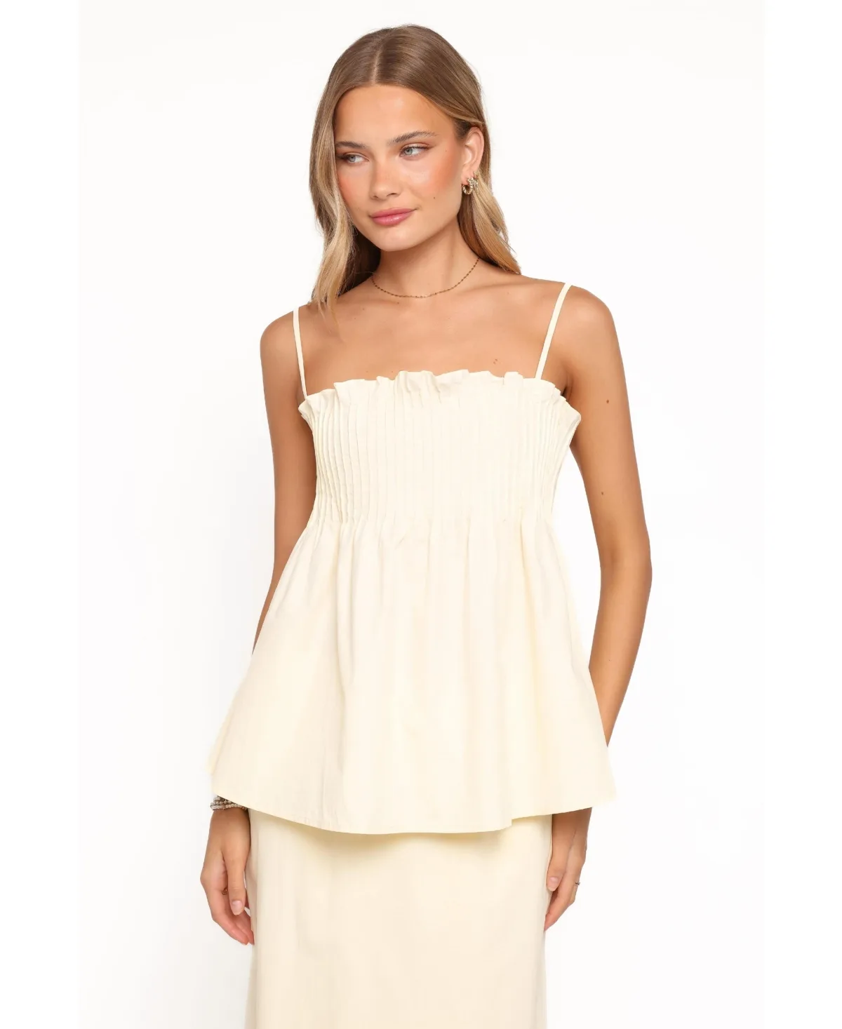 Carson Square Neck Spaghetti-Strap Pleated Top by Petal & Pup
