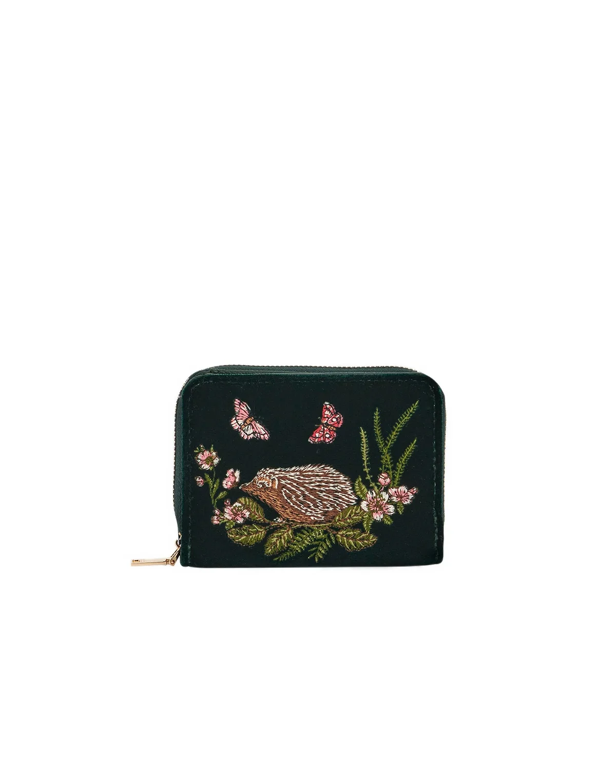 Hedgehog Embroidered Zip Around Small Wallet by Fable England