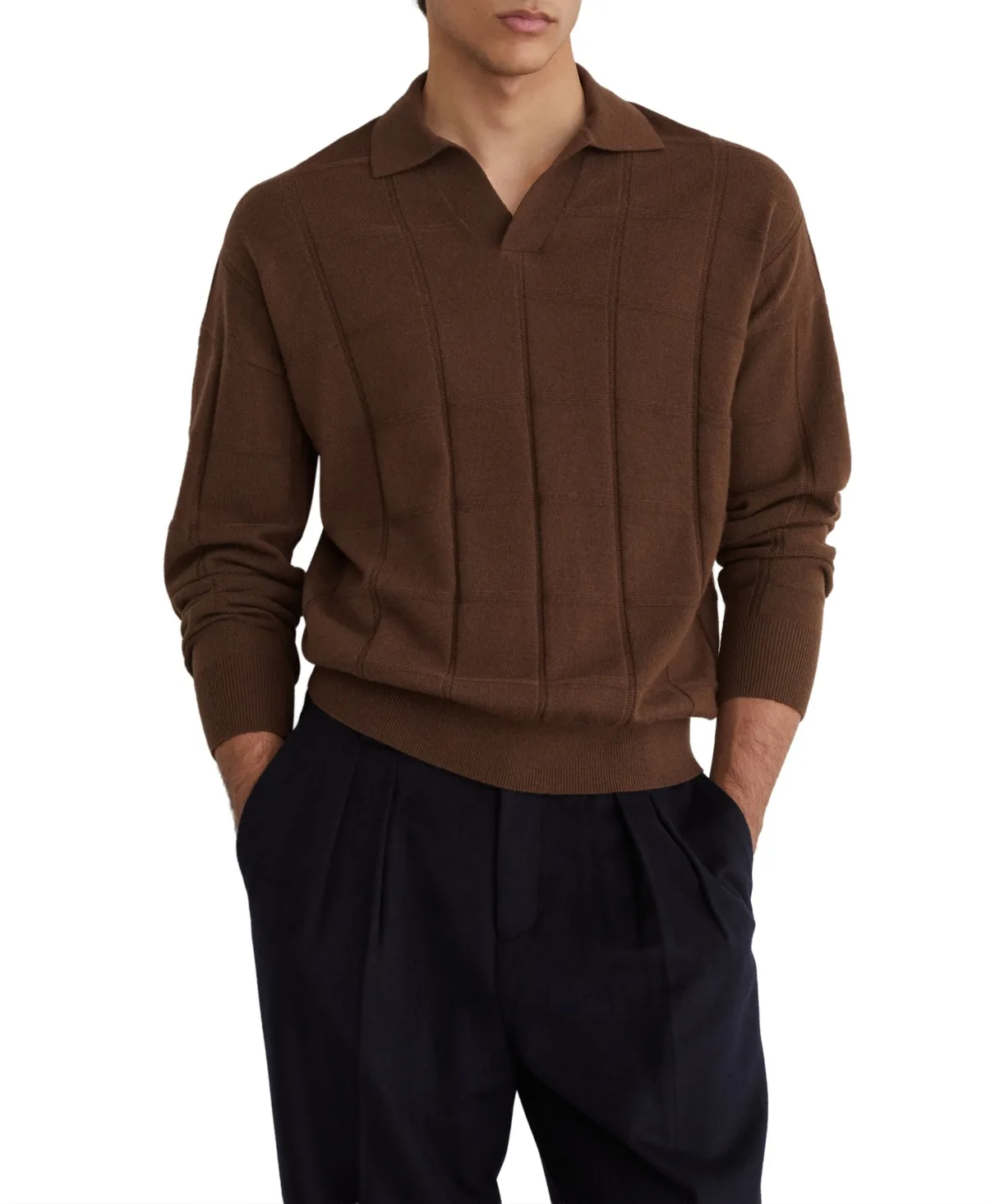 Compton Square-Knit Dropped-Shoulder Wool Polo Jumper by Reiss