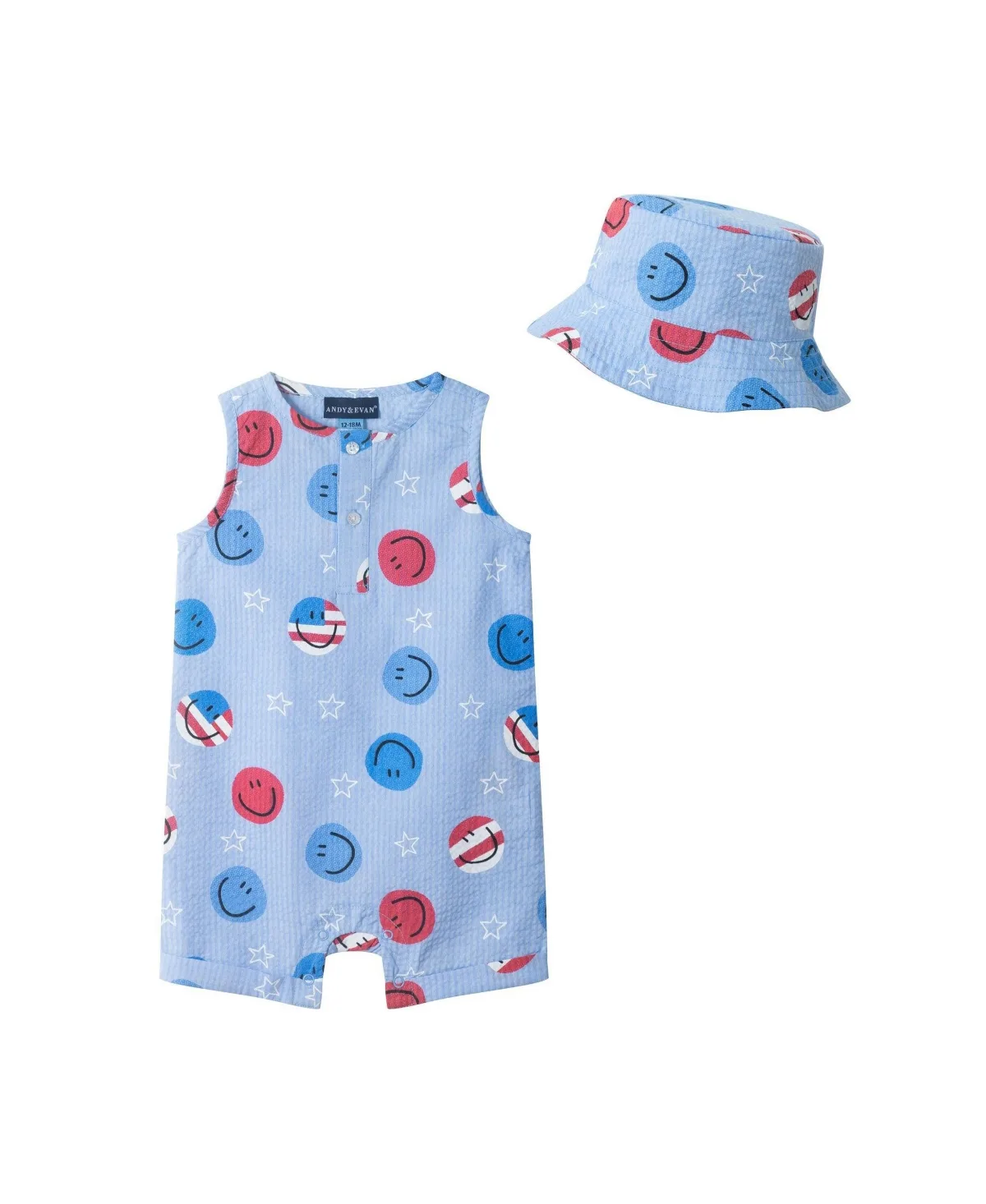 Sleeveless Henley Romper and Hat Set by Andy & Evan