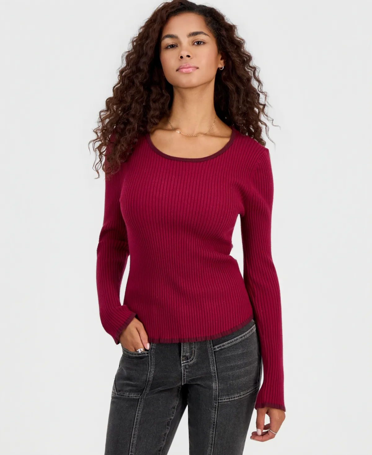 Scoop Neck Ruffled Hanky Long-Sleeve Pullover by Hooked Up by Iot