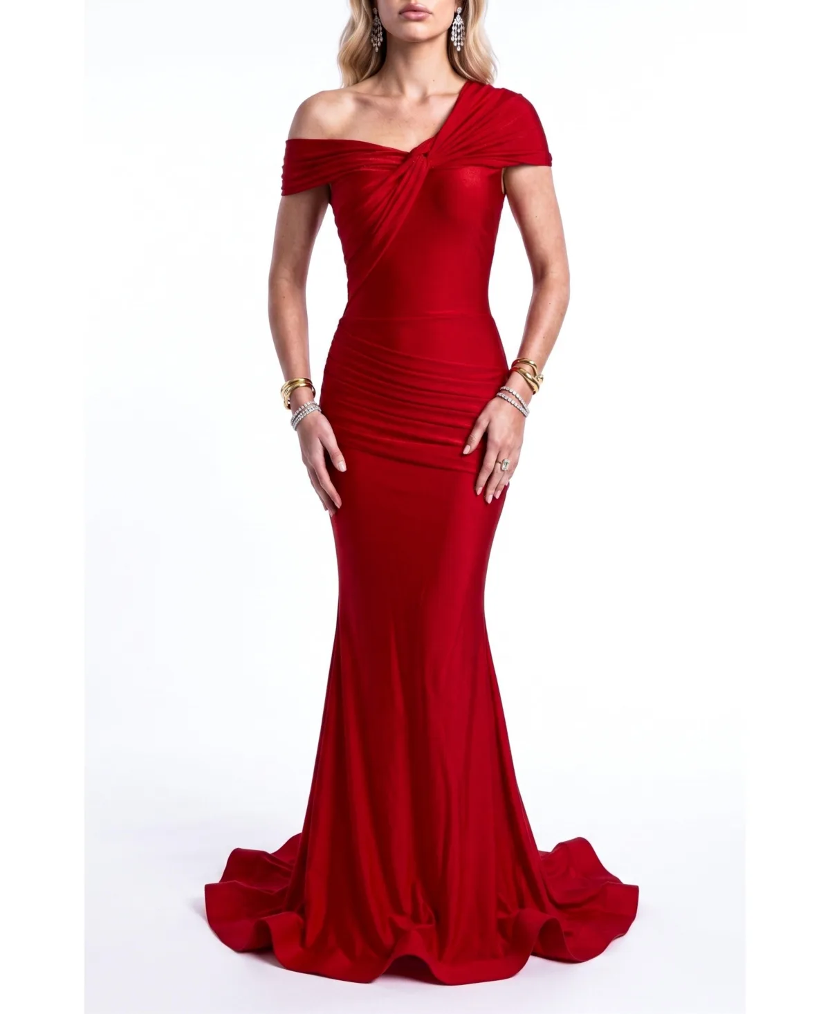One Shoulder Twist Ruched Mermaid Evening Gown