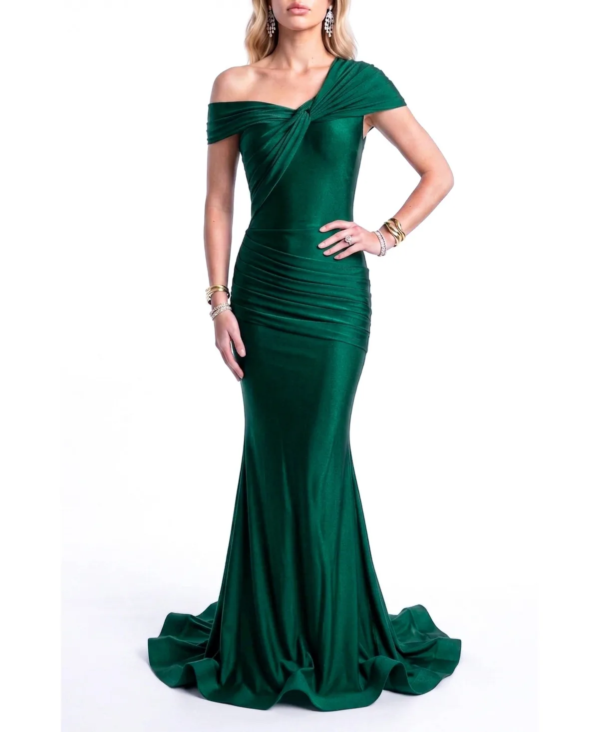 One Shoulder Twist Ruched Mermaid Evening Gown