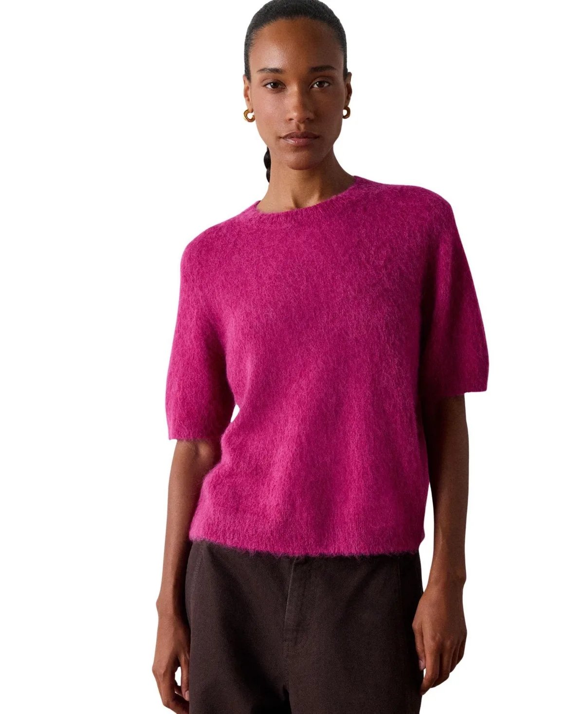 Alpaca-Blend Crew Neck Short-Sleeve Knit Tee by Whistles