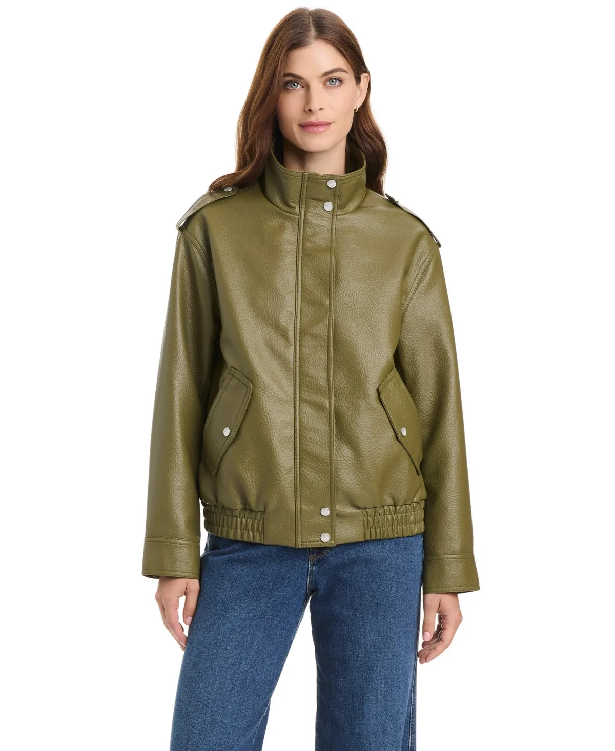 Textured Faux Leather Bomber Jacket