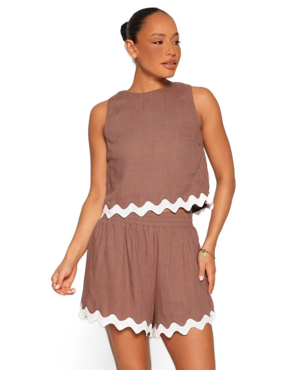 Gale Sleeveless Scallop-Edge High-Waist Top and Shorts, 2-Piece Set by Petal and Pup
