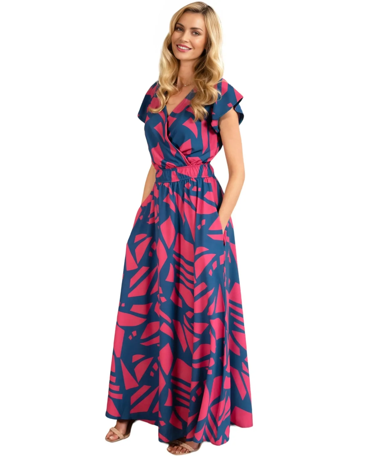 Abstract Print Chiffon Faux Wrap Maxi Dress by Hotsquash London