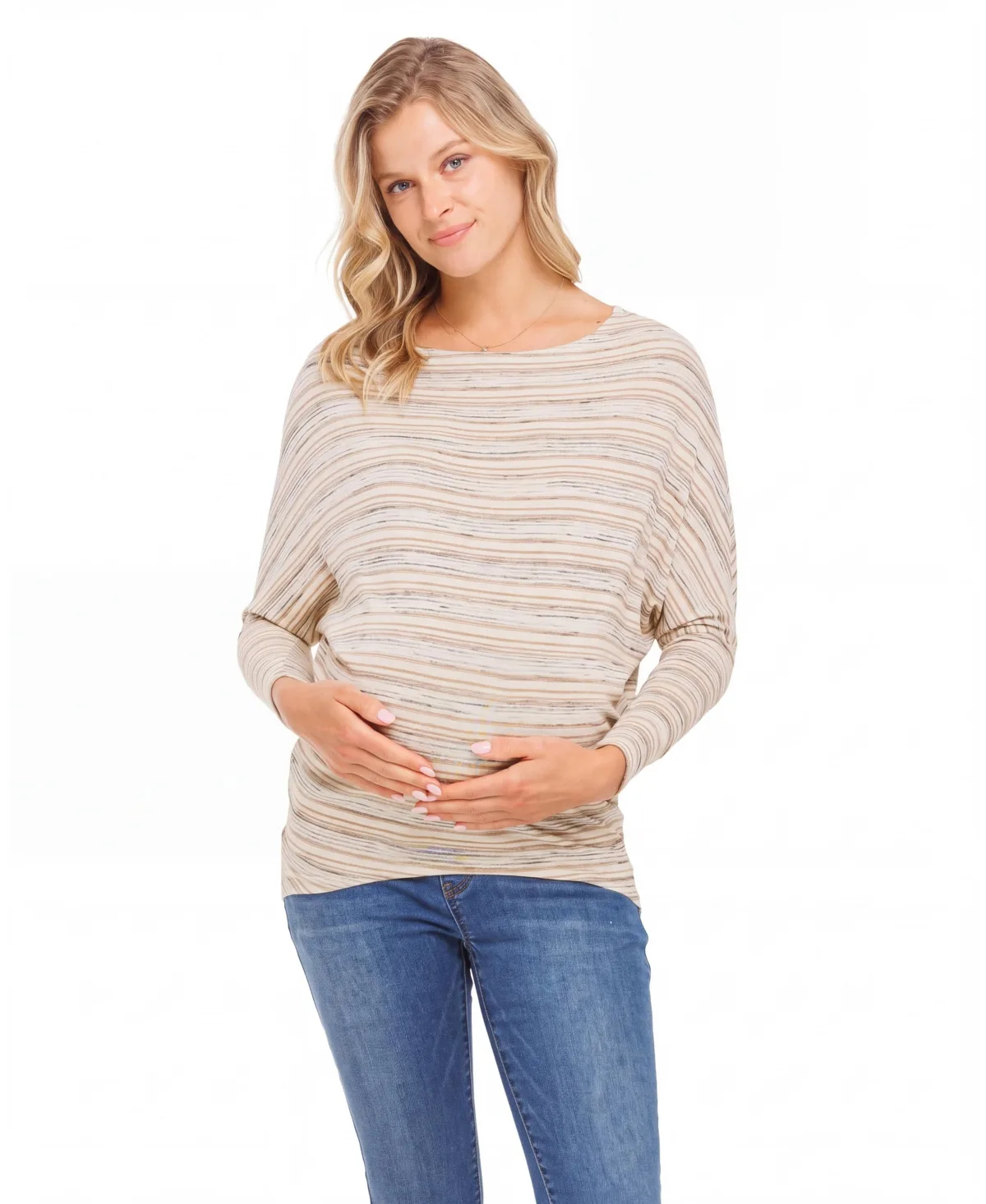 Maternity Striped Dropped-Shoulder Long-Sleeve Top