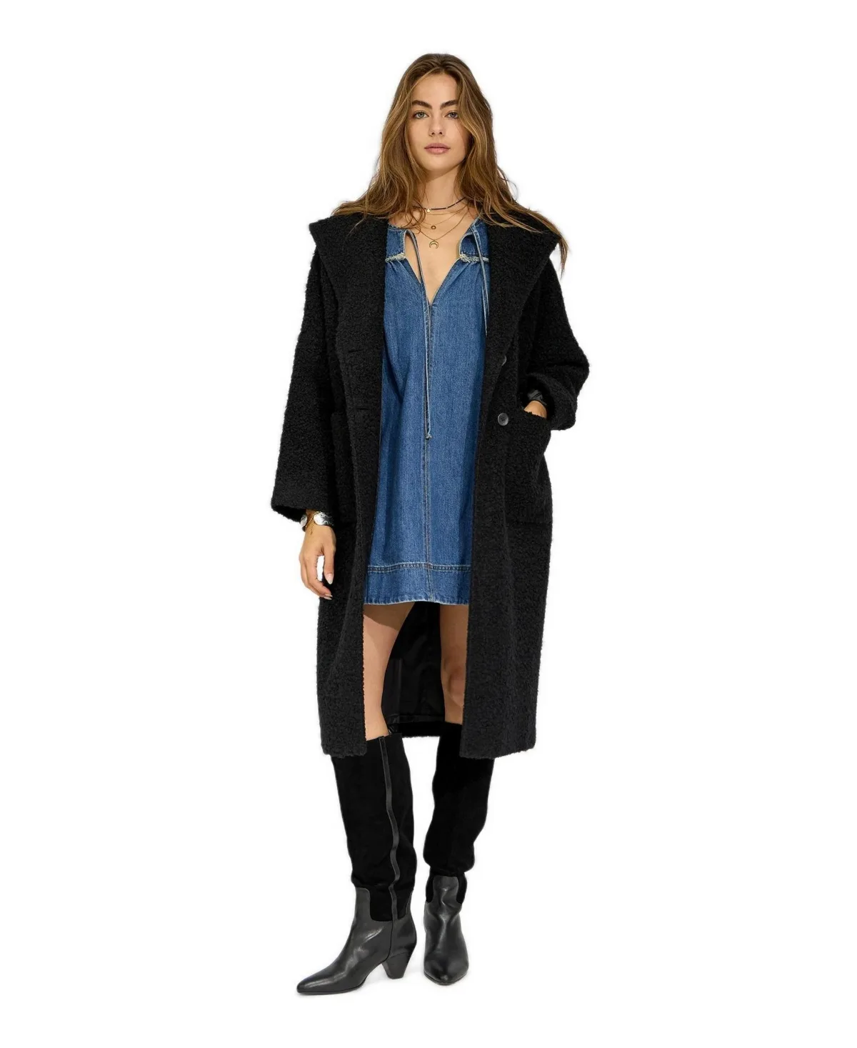 Young Love Hooded Wool-Blend Boucle Coat