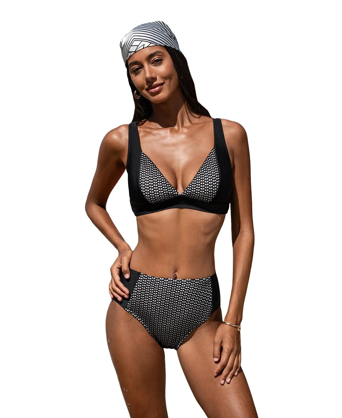 Panel Spliced High Waist Bikini Set