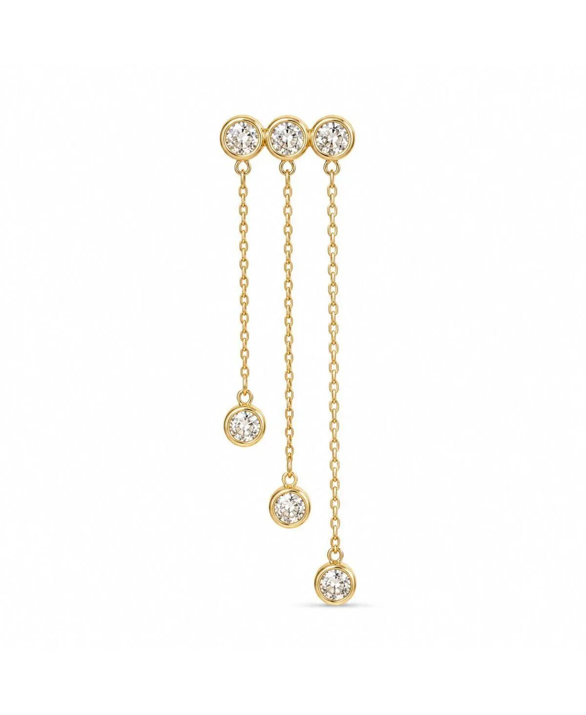 Cubic Zirconia Gold-Tone Linear Chain Drop Earrings