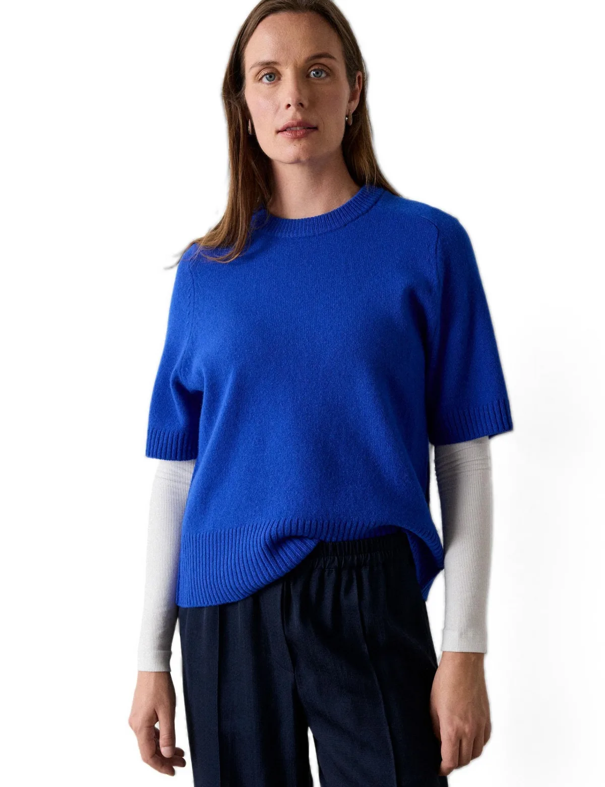 Crewneck Short-Sleeve Ribbed-Knit Wool Sweater by Whistles