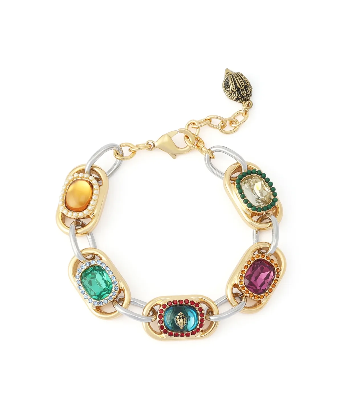 Two-Tone Crystal and Imitation Pearl Adjustable Chain Bracelet