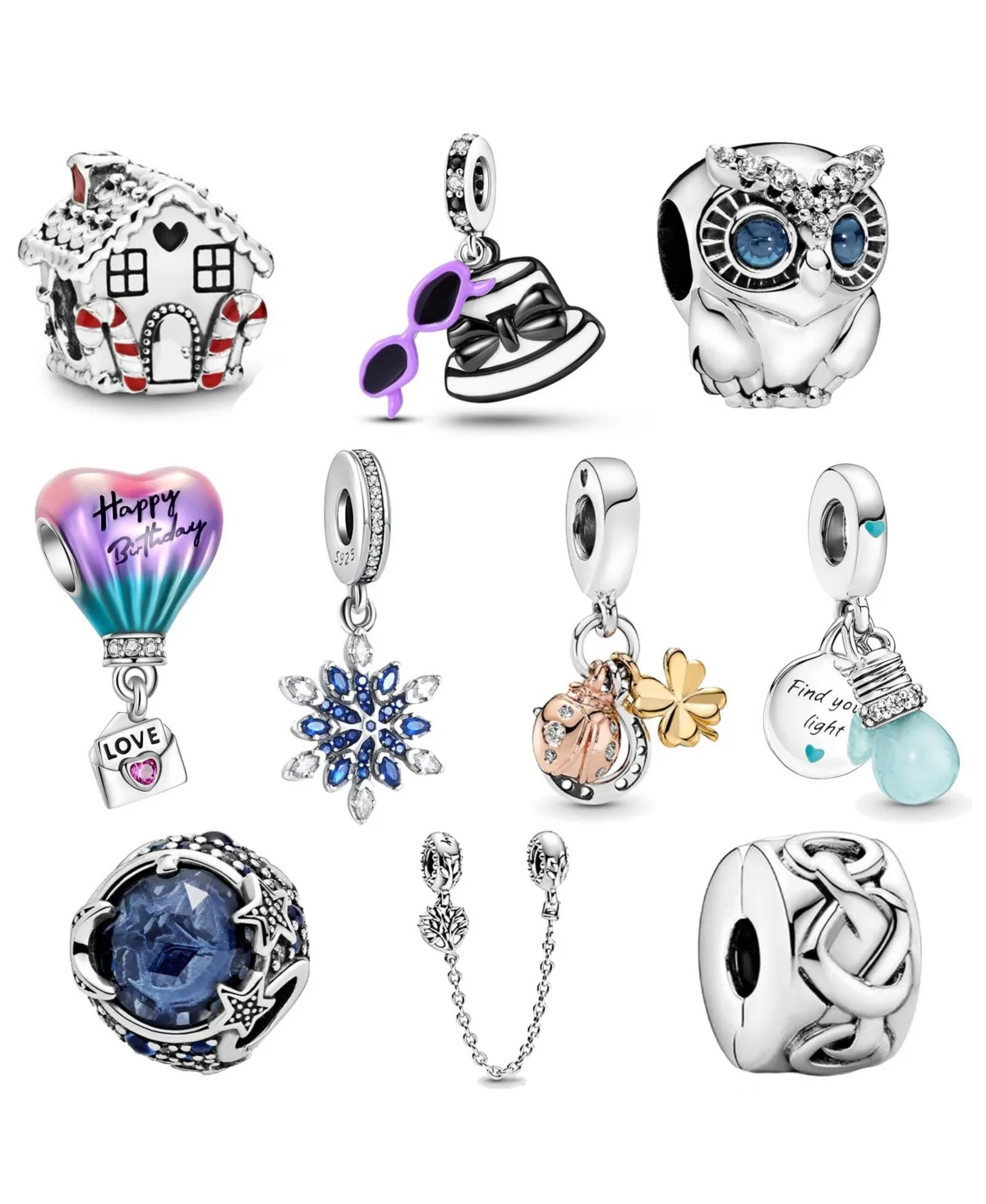 10 Pack Sterling Charms Sets for Bracelets Necklaces Gift - Style 15 by Aeelike