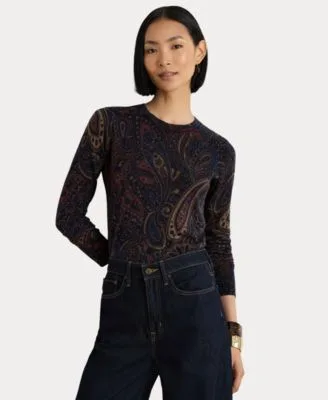 Lauren Ralph Lauren Paisley Cotton Modal Blend Slim Fit Sweater by Ralph Lauren