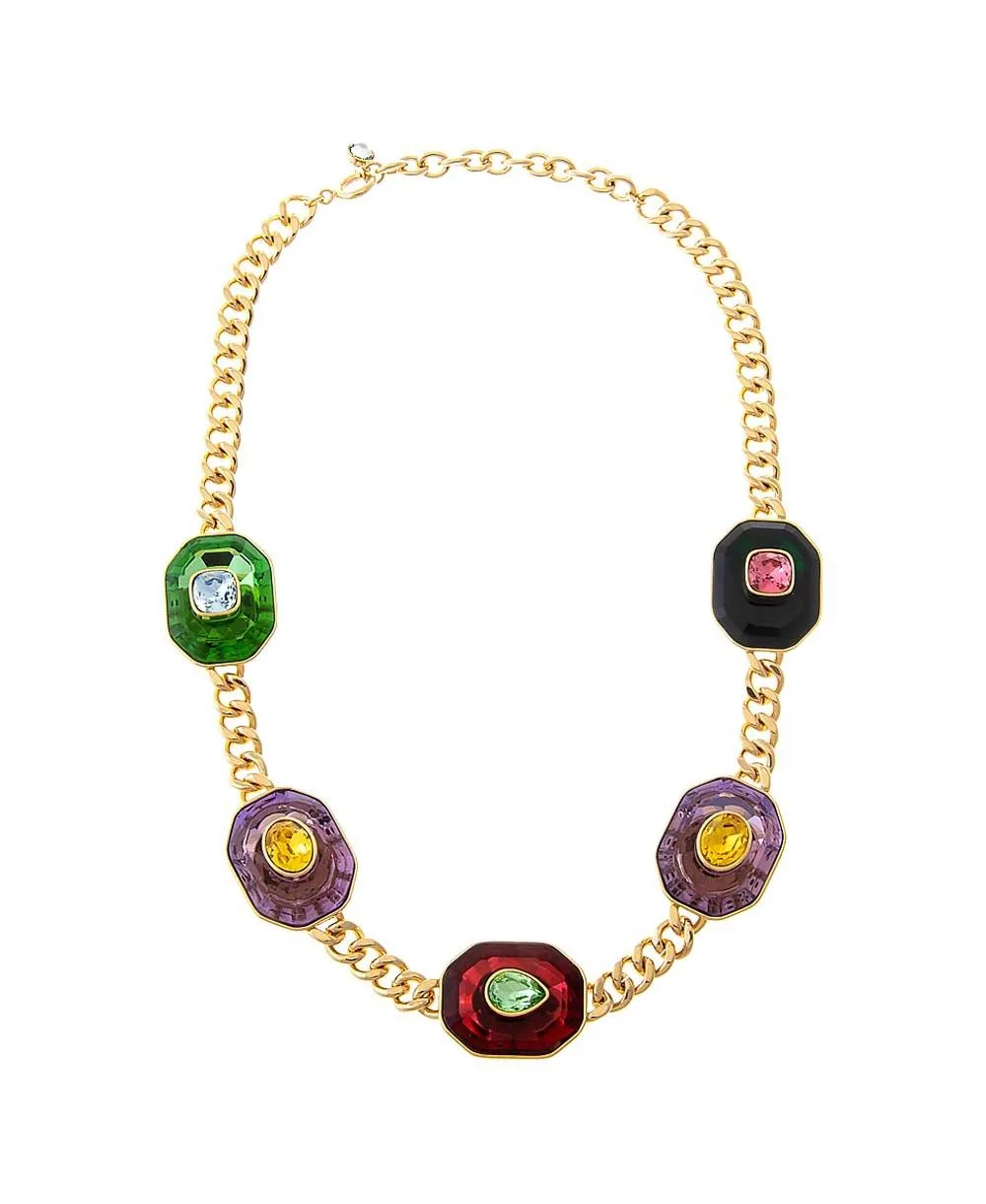 14K Gold Plated Fancy Colored Octagon Cuban Link Necklace by By Adina Eden