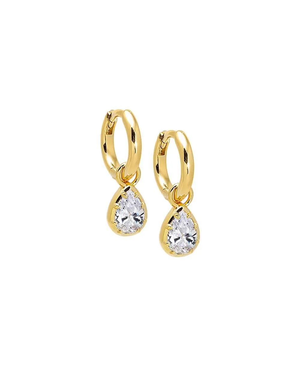 Cz 14K Gold Plated Pear Bezel Dangling Huggie Earring by By Adina Eden