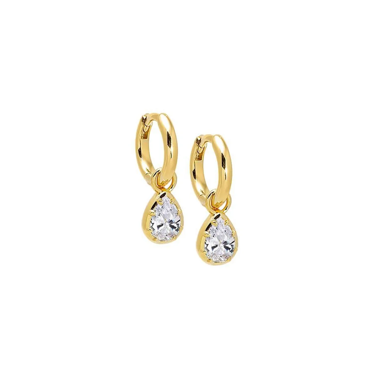 Cz 14K Gold Plated Pear Bezel Dangling Huggie Earring by By Adina Eden
