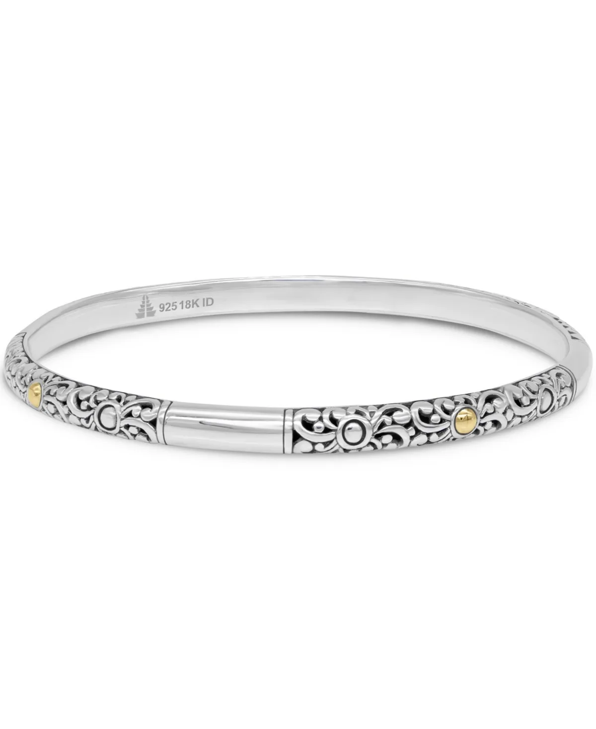 Bali Filigree Bangle Bracelet in Sterling Silver and 18K Gold, Fit Small to Medium Wrist by Devata