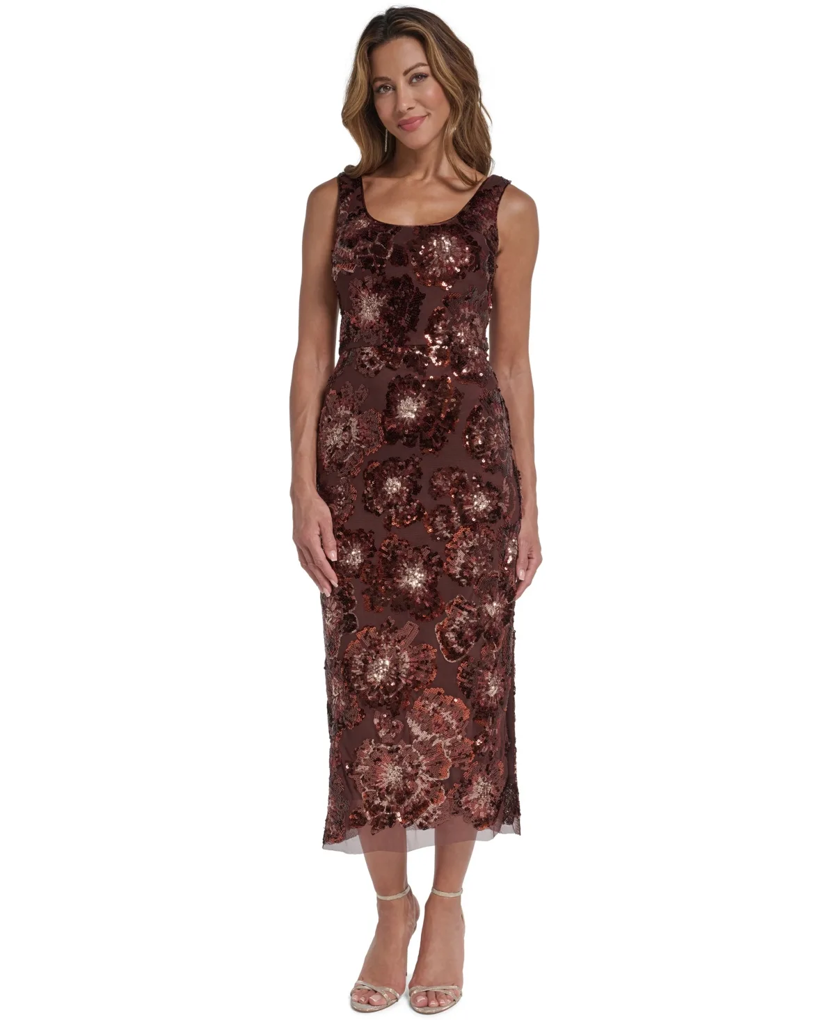 Square Neck Side-Slit Sequin Midi Dress by Eliza J