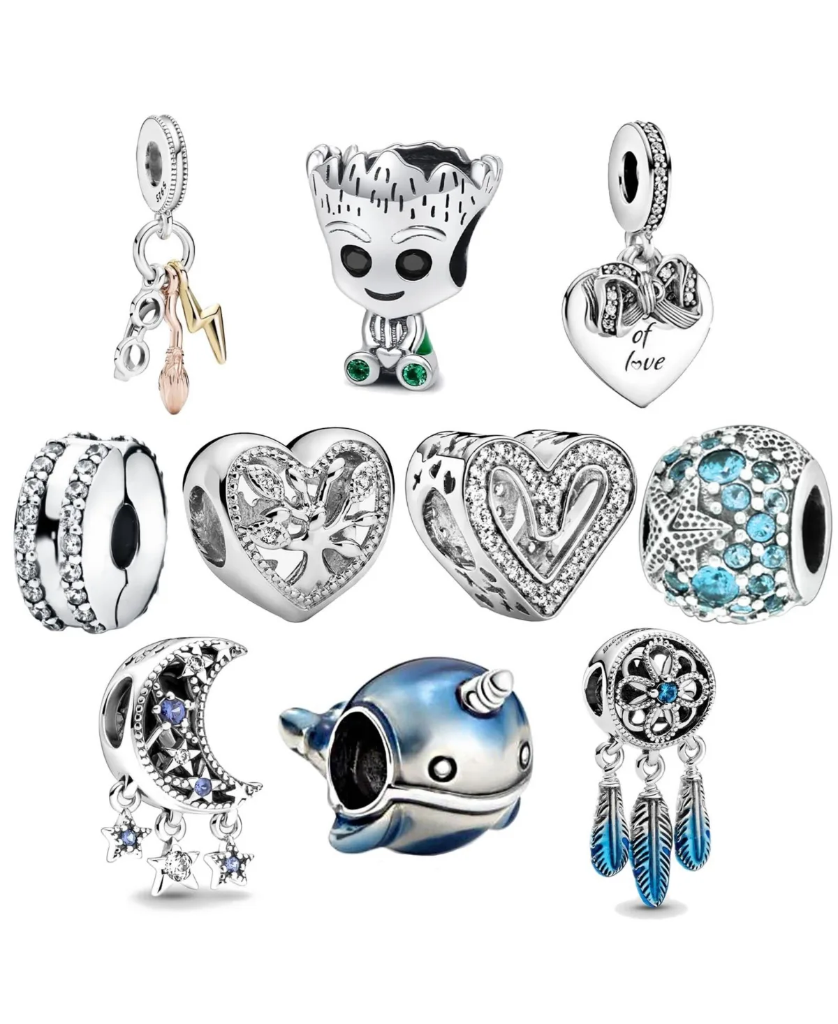 10 Pack Sterling Charms Sets for Bracelets Necklaces Gift by Aeelike