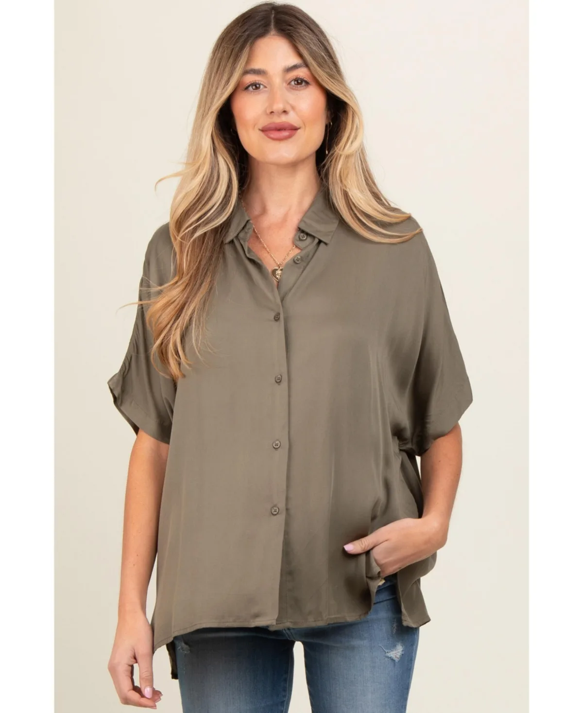 Dolman Sleeve Button Down Maternity Blouse by PinkBlush