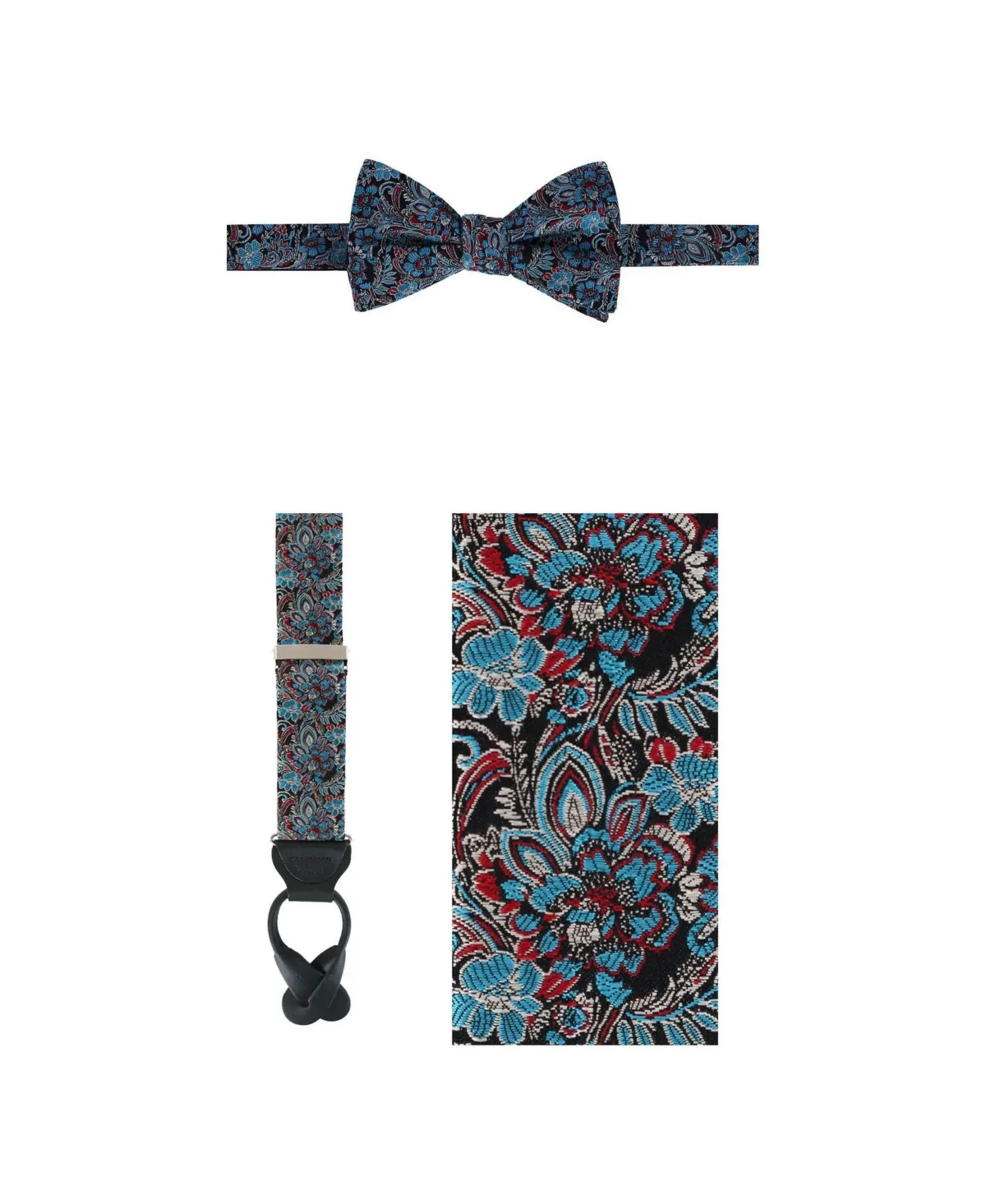Enzo Exploded Floral Silk Suspenders and Bow Tie Bundle by Trafalgar