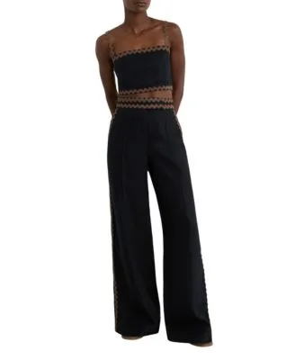 Linen Wave Trim Cropped Cami Top - Linen Wave Trim Wide Leg Trousers by Reiss