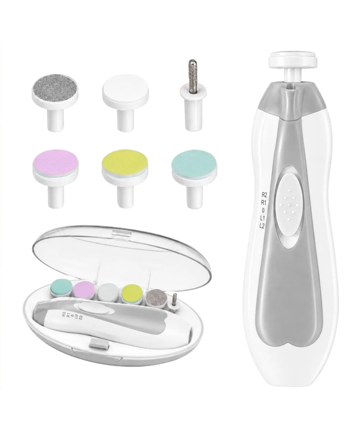 Baby Electric Nail Trimmer Kit with Quiet Operation, Led Light, and 6 Interchangeable Heads by Sperric