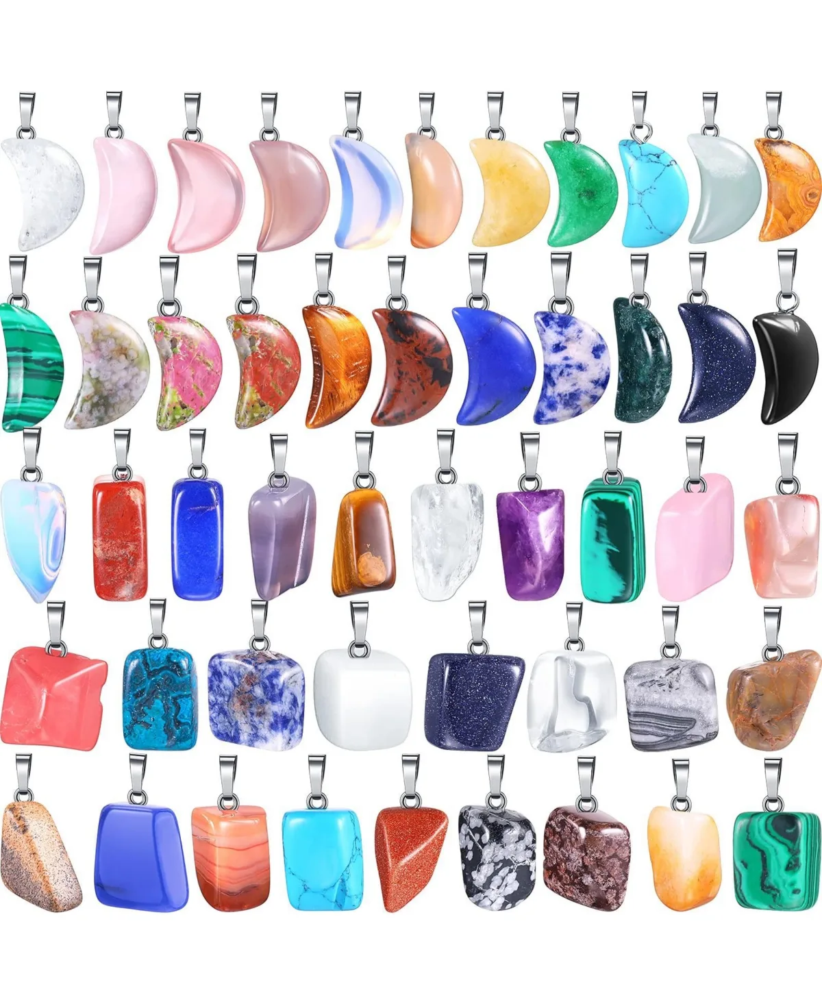 50 Mixed Shape Crystal Stone Pendants Chakra Bead Charms by Aeelike