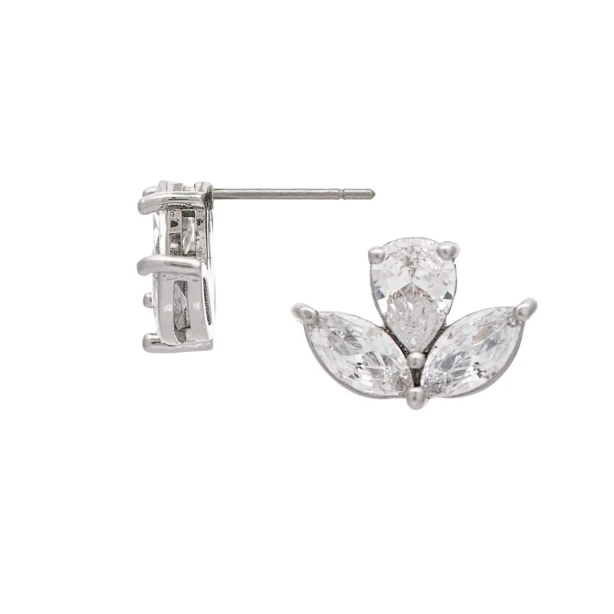 Cubic Zirconia Silver-Tone Floral Stud Earrings by Rivka Friedman