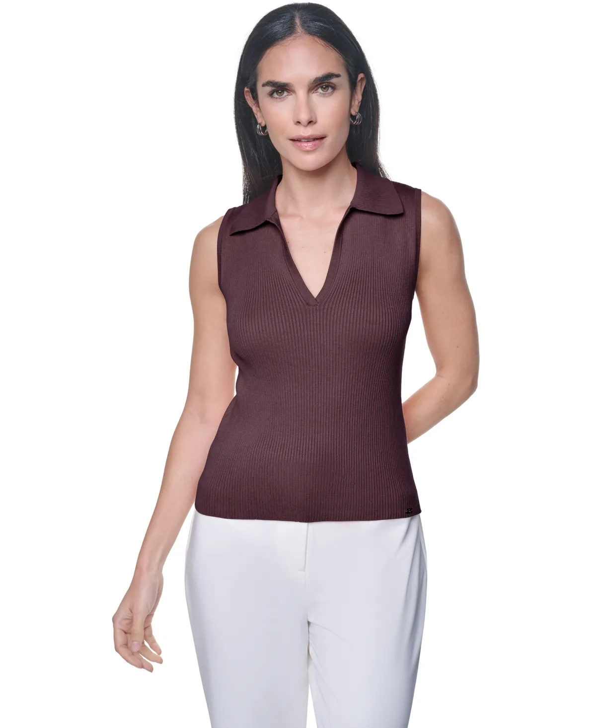 V-Neck Collar Sleeveless Sweater Top by Calvin Klein