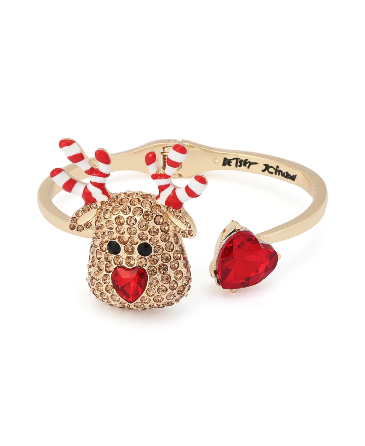 Glass Crystal Candy Cane Reindeer Bangle Bracelet by Betsey Johnson