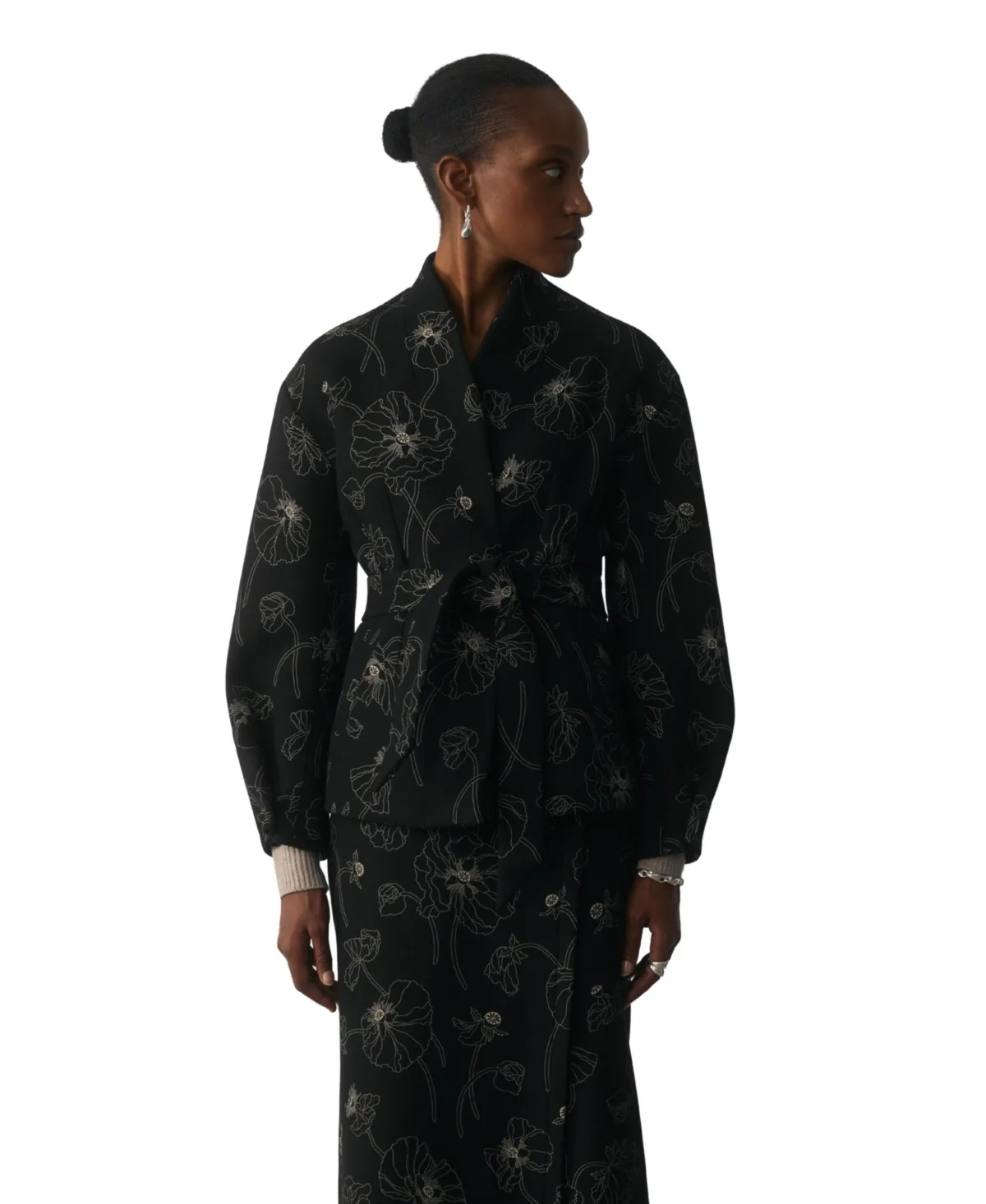 Waist Tie Floral Wrap Coat by The Fold