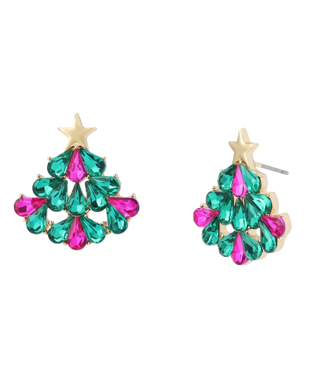 Glass Crystal Pave Christmas Tree Stud Earrings