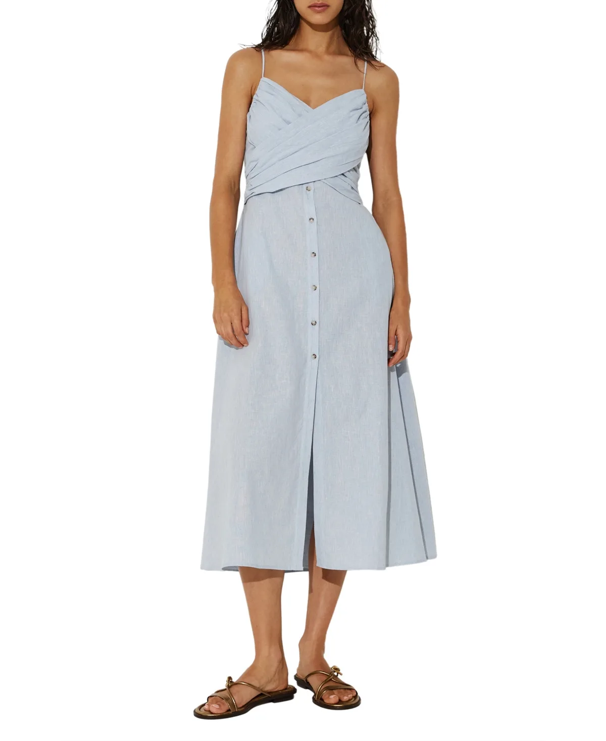 Karlie Linen-Cotton Blend Sweetheart A-Line Midi Dress by Reiss