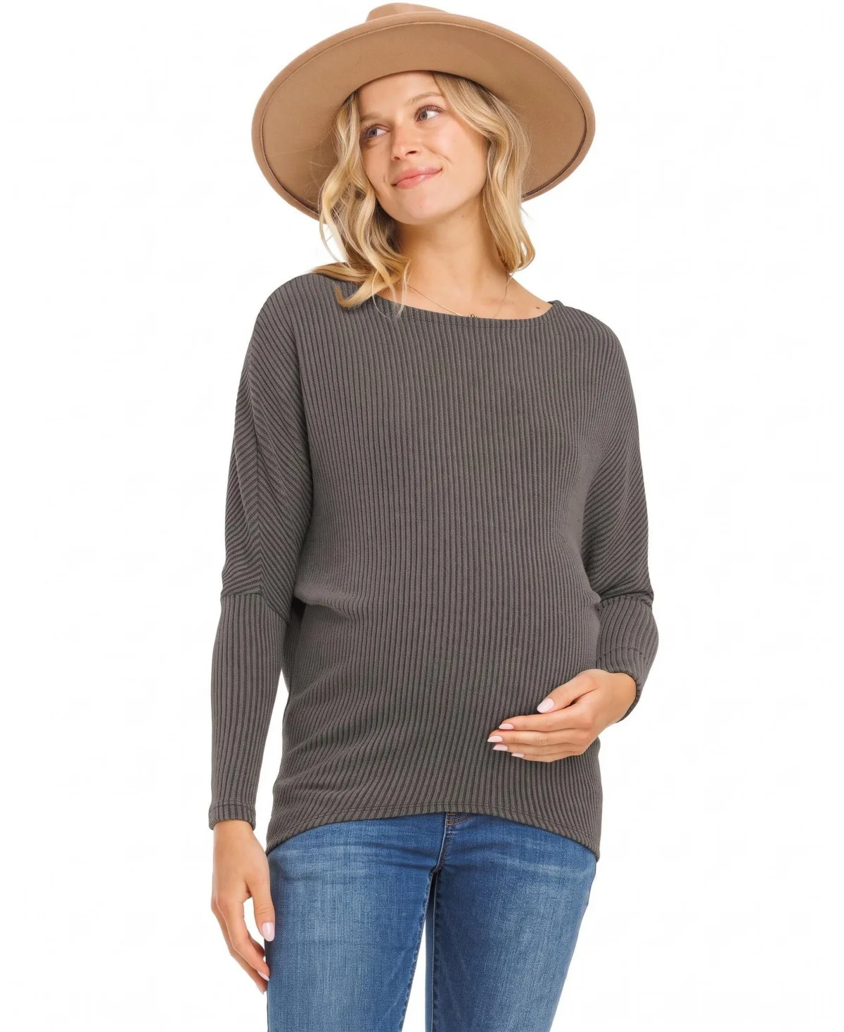 Rib-Knit Boat-Neck Dropped-Shoulder Top