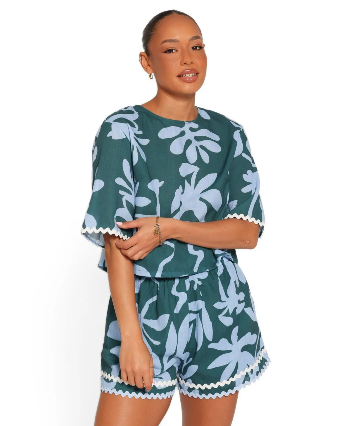 Gaia Floral-Print Cropped High-Waisted Top and Shorts, 2-Piece Set by Petal and Pup