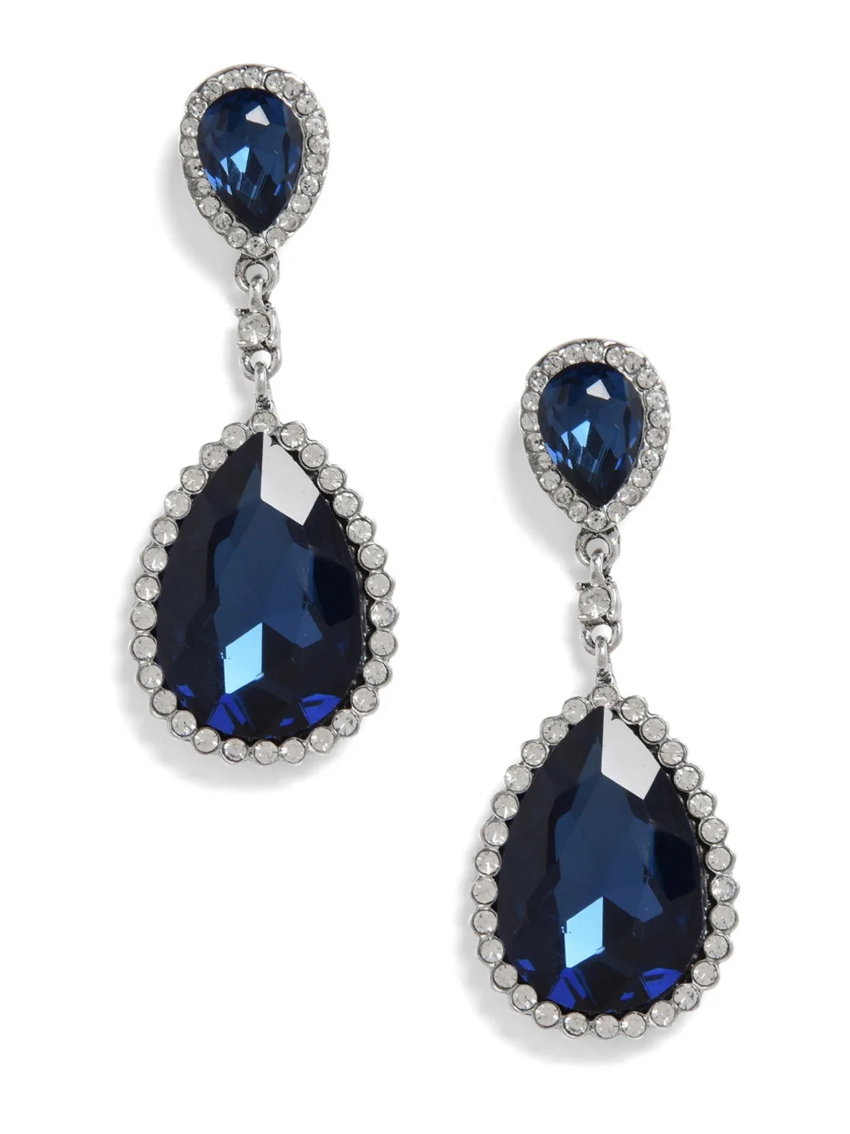 Crystal Silver-Tone Teardrop Drop Earrings