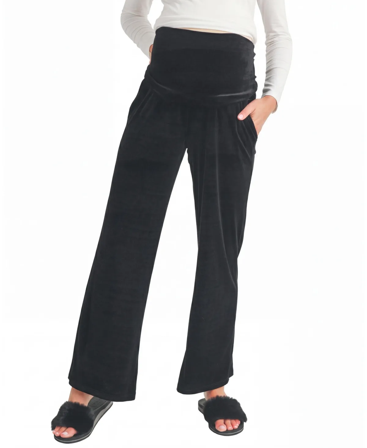 Velvet Over-the-Bump Wide-Leg Pants by Hello Miz